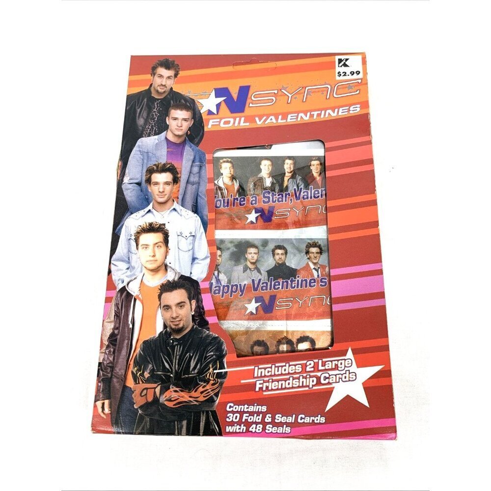 NSYNC Valentines Foil Fold & Seal Cards 2 Large Friendship Cards NOS 2001 Sealed